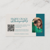 Carte De Visite Turquoise Modern Photo Photographer QR Code (Dos)