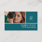 Carte De Visite Turquoise Modern Photo Photographer QR Code (Devant)