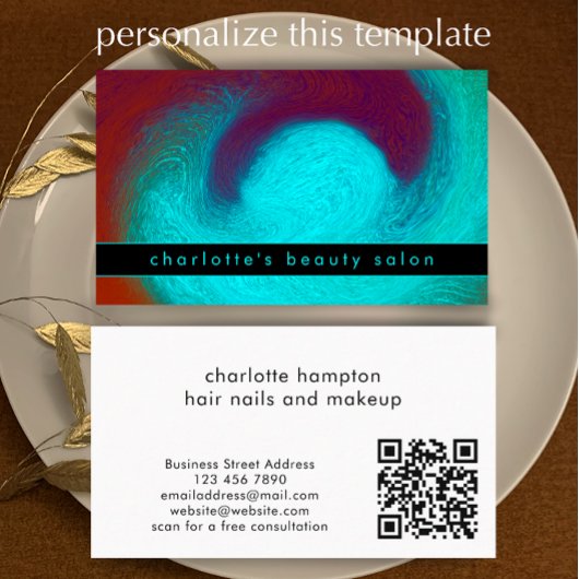 Carte De Visite Turquoise Modern Unique Hair Nail Salon Custom