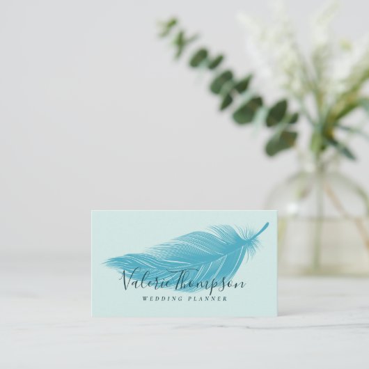 Carte De Visite Turquoise moderne aqua bleu chic élégant boho plum (Debout devant)