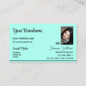 Carte De Visite Turquoise moderne en bandes noires avec Monogramme (Dos)