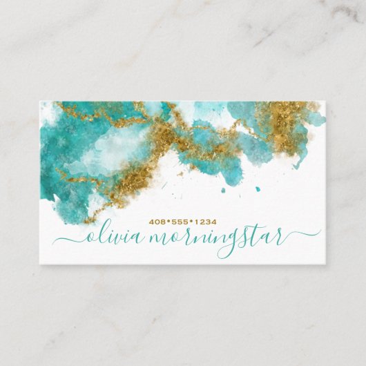 Carte De Visite Turquoise Moderne et Pépite d'Or (Devant)