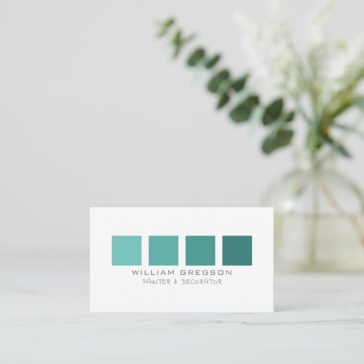 Carte De Visite Turquoise Ombre Carrés, peintre et décorateur (Debout devant)