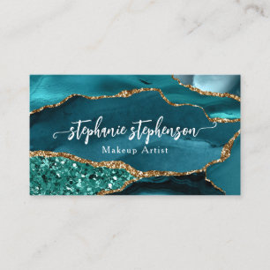 Carte De Visite Turquoise Or Sarcelle Pailleté Agate Unique Glamou