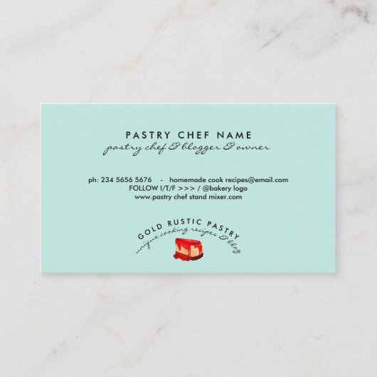 Carte De Visite Turquoise Pastel Cheesecake Pâtisserie aux fraises (Dos)