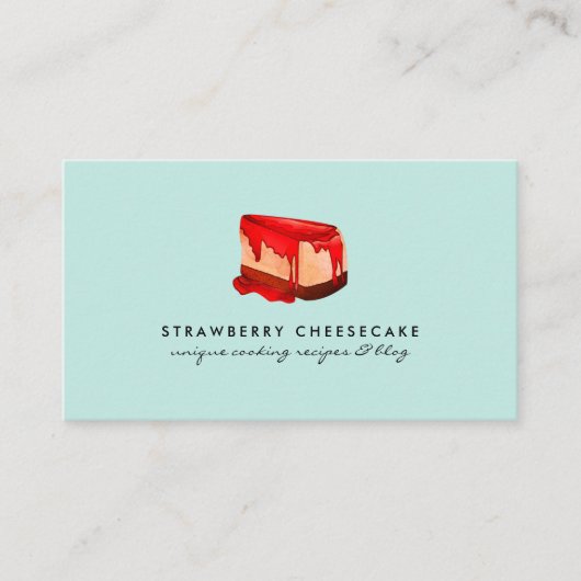 Carte De Visite Turquoise Pastel Cheesecake Pâtisserie aux fraises (Devant)