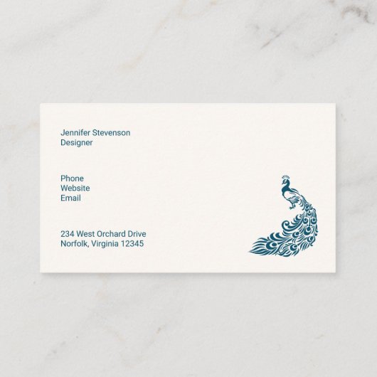 Carte De Visite Turquoise Peacock Bold Design Art Déco élégant (Dos)