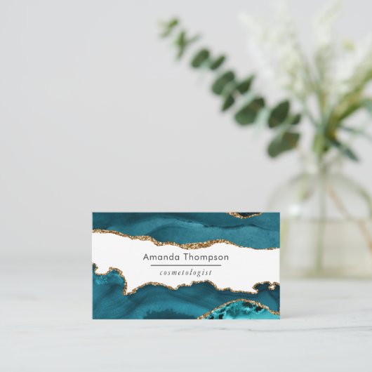 Carte De Visite Turquoise - Pierre d'Agate de Géode Turquoise et O (Debout devant)