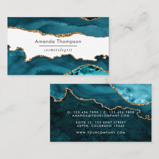 Carte De Visite Turquoise - Pierre d'Agate de Géode Turquoise et O (Devant / Derrière)