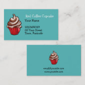 Carte de visite turquoise Red Coffee Cupcake (Devant / Derrière)