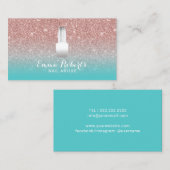 Carte De Visite Turquoise rose d'or de manucure de polonais de (Devant / Derrière)