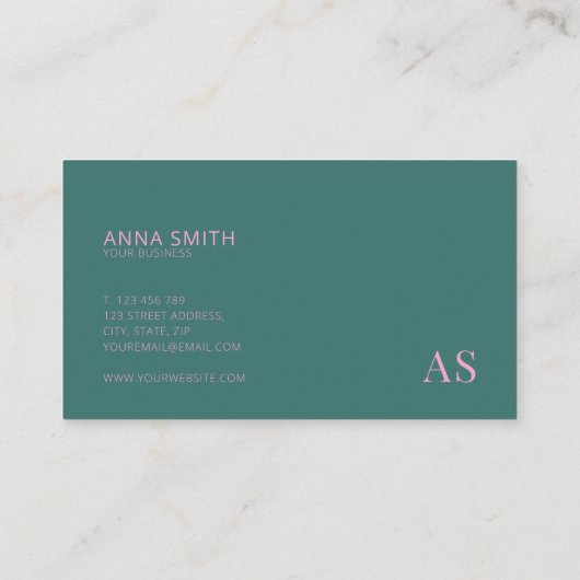 Carte De Visite Turquoise rose élégant Monogramme moderne (Dos)