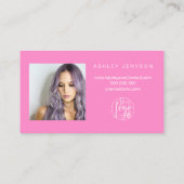 Carte De Visite Turquoise rose script photo logo commander merci (Dos)