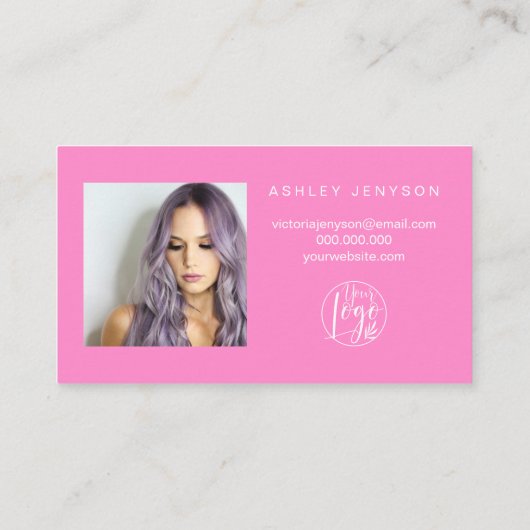 Carte De Visite Turquoise rose script photo logo commander merci (Dos)