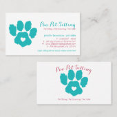 Carte De Visite Turquoise Rouge Animaux de compagnie Sitter Médias (Devant / Derrière)