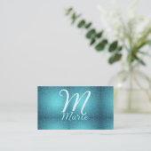 Carte De Visite Turquoise sarcelle agate aqua monogramme ajouter l (Debout devant)