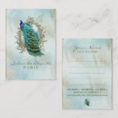 Carte De Visite Turquoise Shabby Peacock (Devant / Derrière)