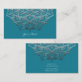 Carte De Visite Turquoise & Silver Mandala Elégant Minimal Marocai (Devant / Derrière)