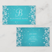 Carte De Visite Turquoise simple de monogramme d'étincelle (Devant / Derrière)