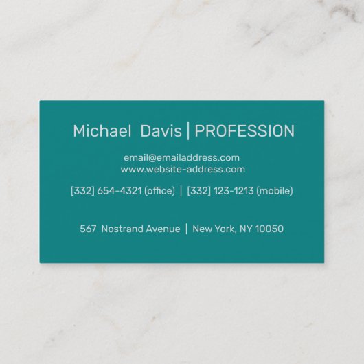 Carte De Visite turquoise solide - ajouter monogramme (Dos)