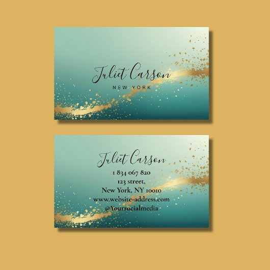 Carte De Visite Turquoise Teal Gold Script