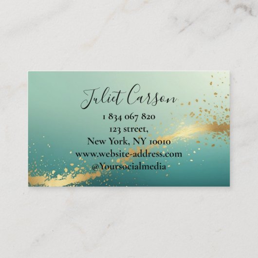 Carte De Visite Turquoise Teal Gold Script (Dos)