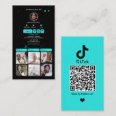 Carte De Visite Turquoise TikTok Social Media QR Code (Devant / Derrière)