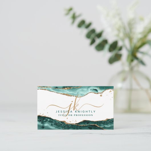 Carte De Visite Turquoise Turquoise Agate Script Monogramme Partie (Debout devant)