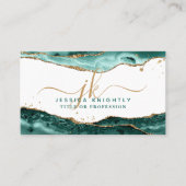 Carte De Visite Turquoise Turquoise Agate Script Monogramme Partie (Devant)
