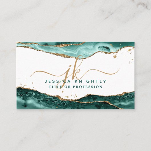 Carte De Visite Turquoise Turquoise Agate Script Monogramme Partie (Devant)