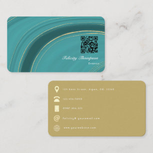 Carte De Visite Turquoise - Turquoise et Gold Agate QR Code