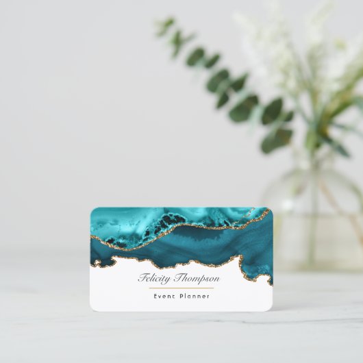 Carte De Visite Turquoise - Turquoise et or Agate Stone QR Code (Debout devant)