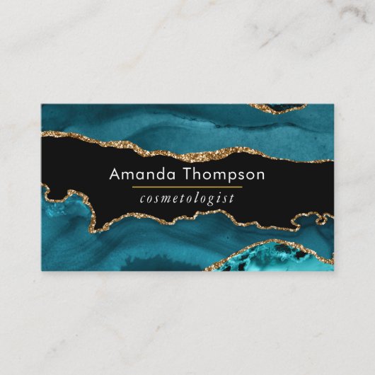 Carte De Visite Turquoise - Turquoise et or Géode Agate Pierre Bus (Devant)