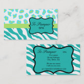 Carte De Visite Turquoise, Turquoise & Lime Zebra & Cheetah Skin p (Devant / Derrière)