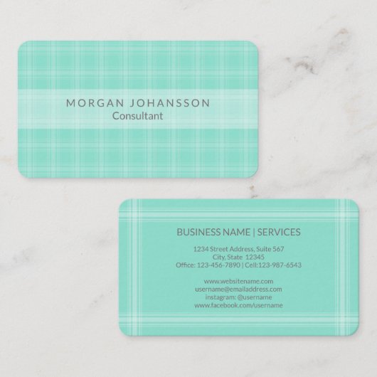 Carte De Visite Turquoise Turquoise Plaid Simple Stripe Moderne Él (Devant / Derrière)