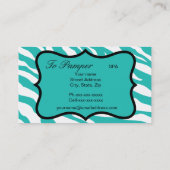 Carte De Visite Turquoise, Turquoise, rose & verte Zèbre & Cheetah (Dos)