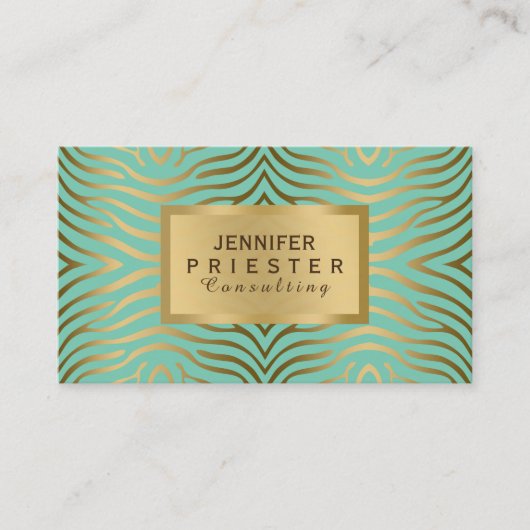 Carte De Visite Turquoise-vert et or Zebra Stripes Motif (Devant)