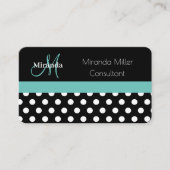 Carte De Visite Turquoise vert Monogramme noir blanc Polka point (Devant)