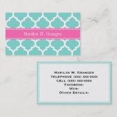 Carte De Visite Turquoise Wht Moroccan #5 Hot Pink2 Nom Monogram (Devant / Derrière)