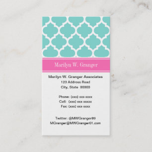 Carte De Visite Turquoise Wht Moroccan #5 Hot Pink2 Nom Monogram