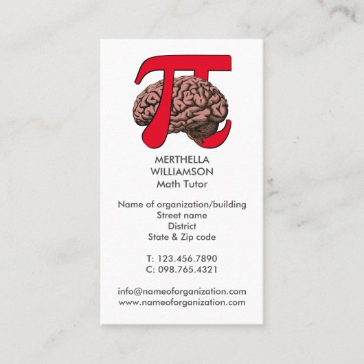 Carte De Visite TUTEUR MATH Pi Brain Mathématiques (Devant)