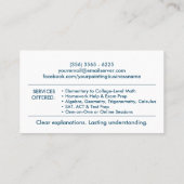 Carte De Visite Tuteur privé en mathématiques - Enseignant en math (Dos)