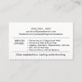 Carte De Visite Tuteur privé en mathématiques - Enseignant en math (Dos)