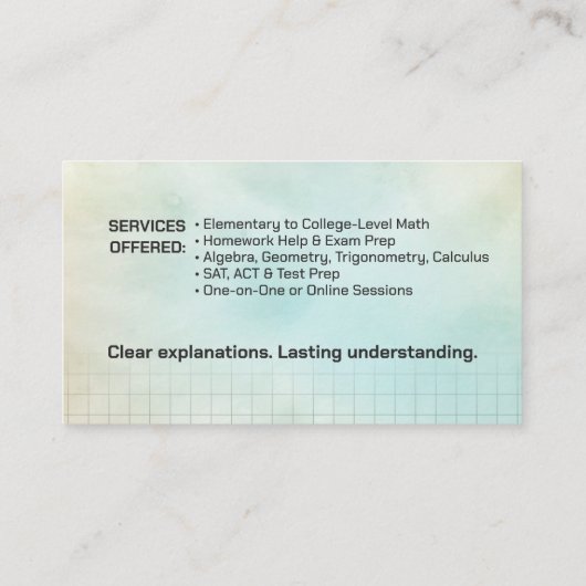 Carte De Visite Tuteur privé en mathématiques - Enseignant en math (Dos)