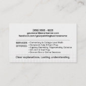 Carte De Visite Tuteur privé en mathématiques - Enseignant en math (Dos)