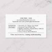 Carte De Visite Tuteur privé en mathématiques - Enseignant en math (Dos)