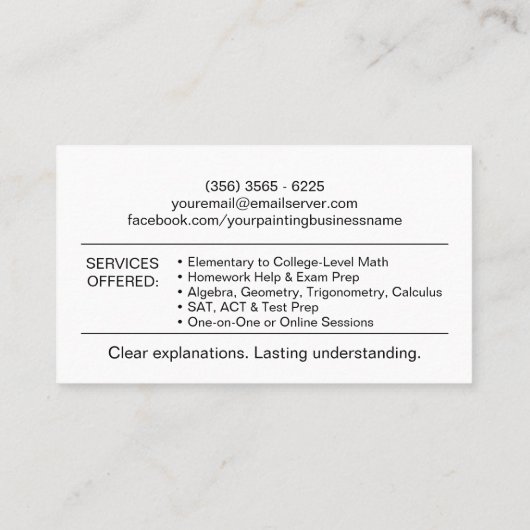 Carte De Visite Tuteur privé en mathématiques - Enseignant en math (Dos)