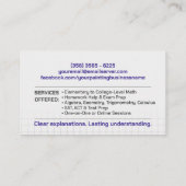 Carte De Visite Tuteur privé en mathématiques - Enseignant en math (Dos)