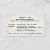 Carte De Visite Tuteur privé en mathématiques - Enseignant en math (Dos)