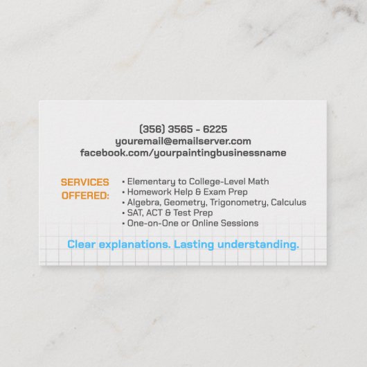 Carte De Visite Tuteur privé en mathématiques - Enseignant en math (Dos)